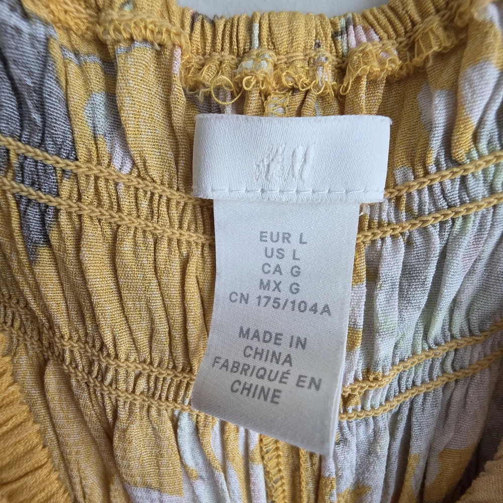 H&M Mustard Yellow Floral Smocked Off-The-Shoulder Mini Dress - Picture 3 of 12